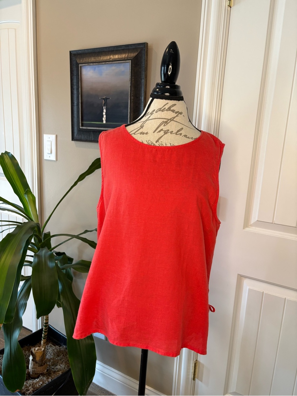 Charlie B Bright Orange Sleeveless Linen-Blend Tank